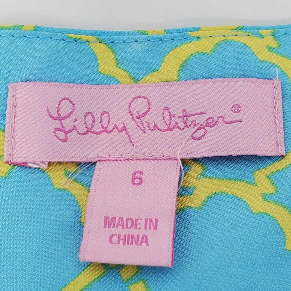 Lily Pulitzer Adeline Silk Skirt 6 Crystal Blue Pin Tuck Waist A-Line - Picture 8 of 12
